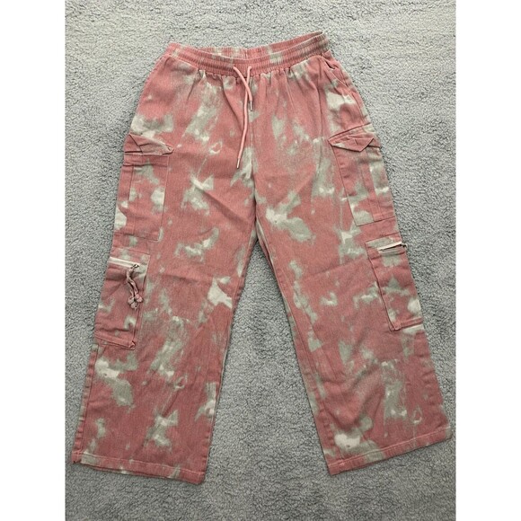 Unbranded (L) Large Drawstring Pull-cord Pull Red Gray Denim Cargo Jean Pants - Picture 2 of 13